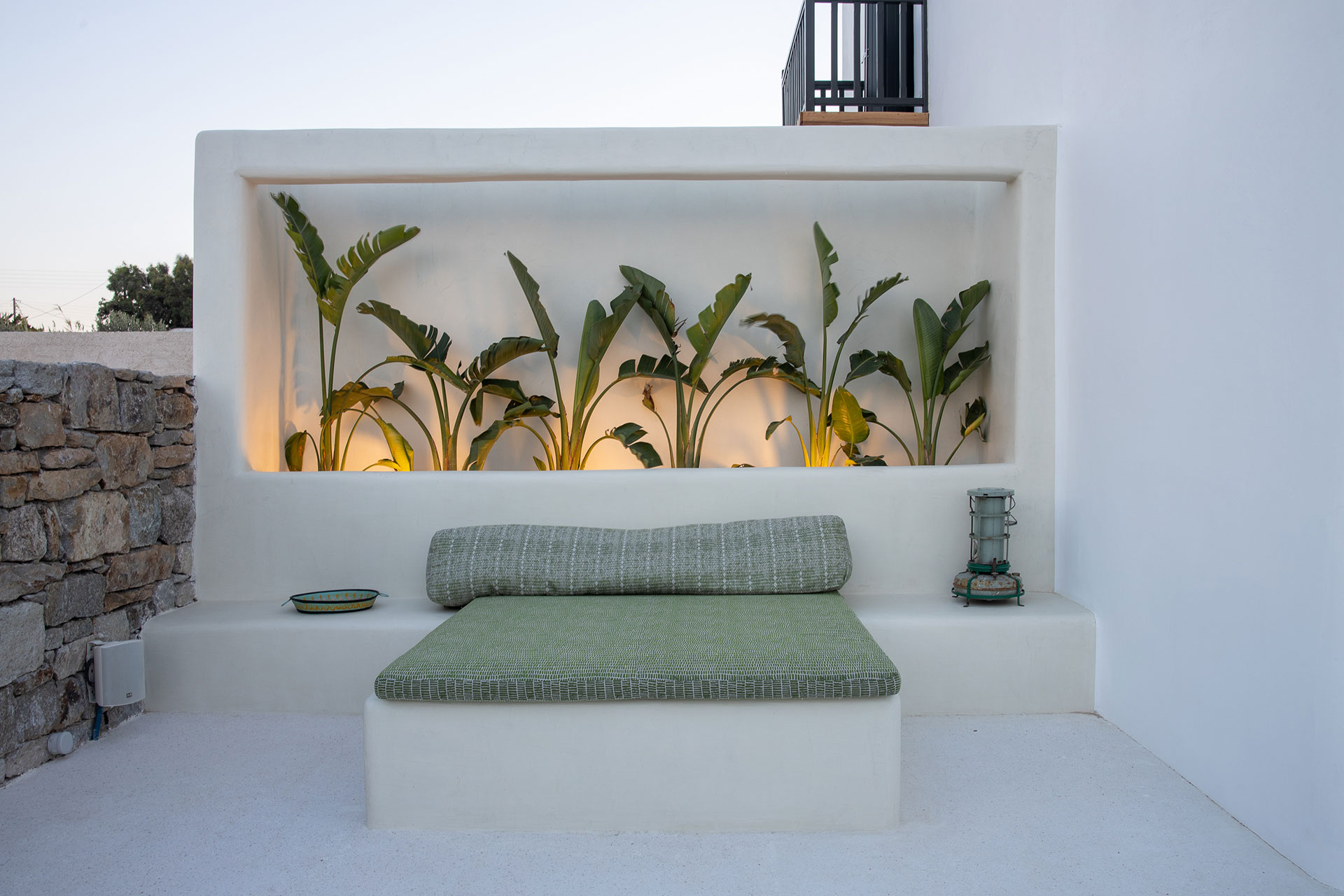 Koukoumi Vegan Hotel outdoor couch and decorations